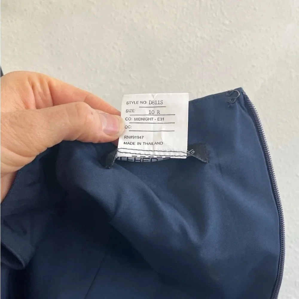 ALFRED SUNG Navy Blue V-Neck Satin Maxi Dress - Picture 8 of 9